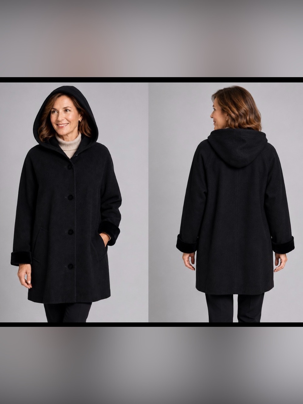 Vintage Forecaster Wool Coat Velvet Hood Cuffs Buttons Witchy Career Whimsigoth
